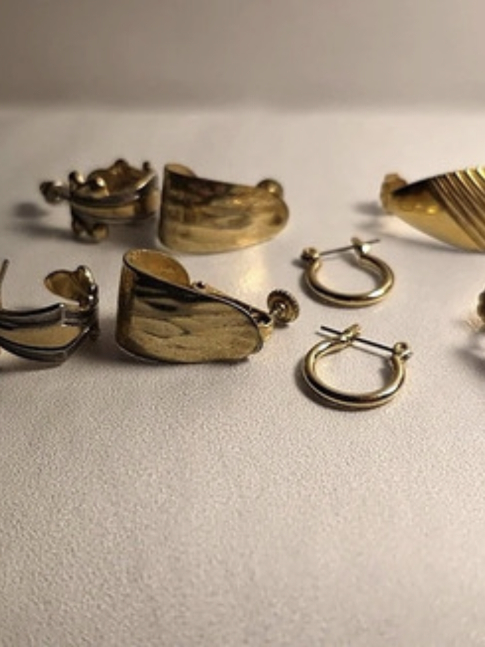 VTG 80s Gold Earring Lot 5 Pairs Signed Napier & Simply Whispers Chunky Hoops